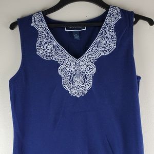 Karen Scott Blue Embroidery cami top Medium Size